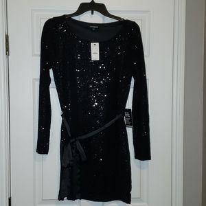 EXPRESS black sequin long sleeve dress NWT